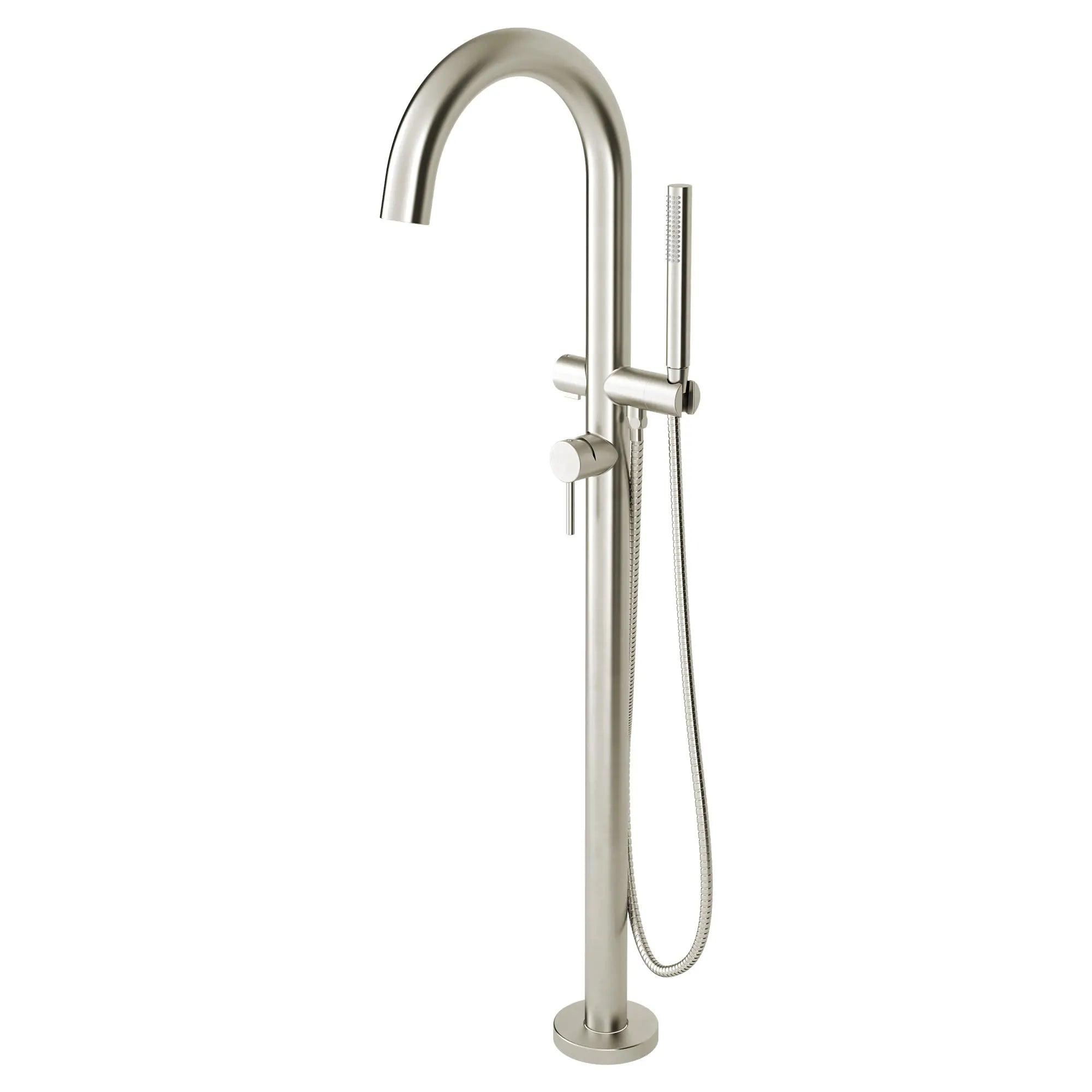 Contemporary Round Freestanding Tub Faucet with Personal Shower for Flash Rough-in Valve with Lever Handle — thumbnail 3